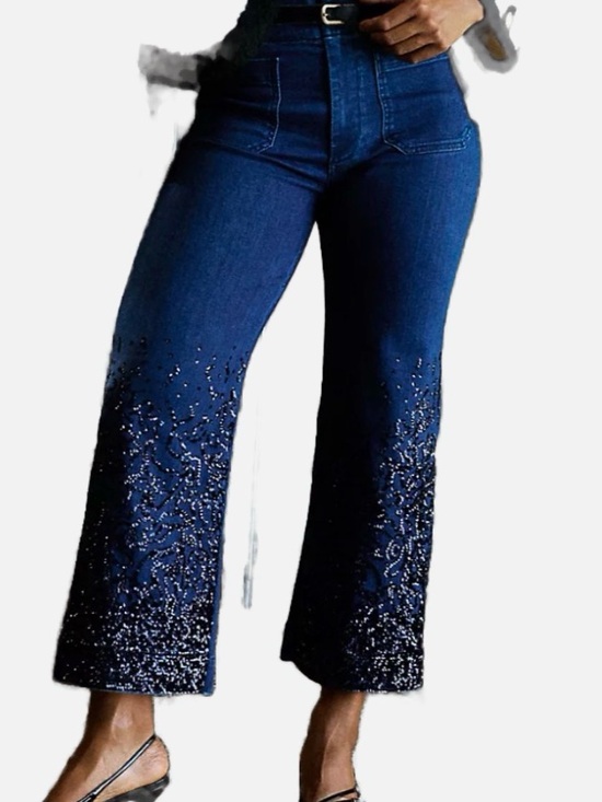Maeve Denim - Maeve Collette Sequin Cropped Wide Leg Jeans
